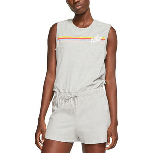 Nike | Gray Striped Logo Drawstring Waist Shorts Romper
